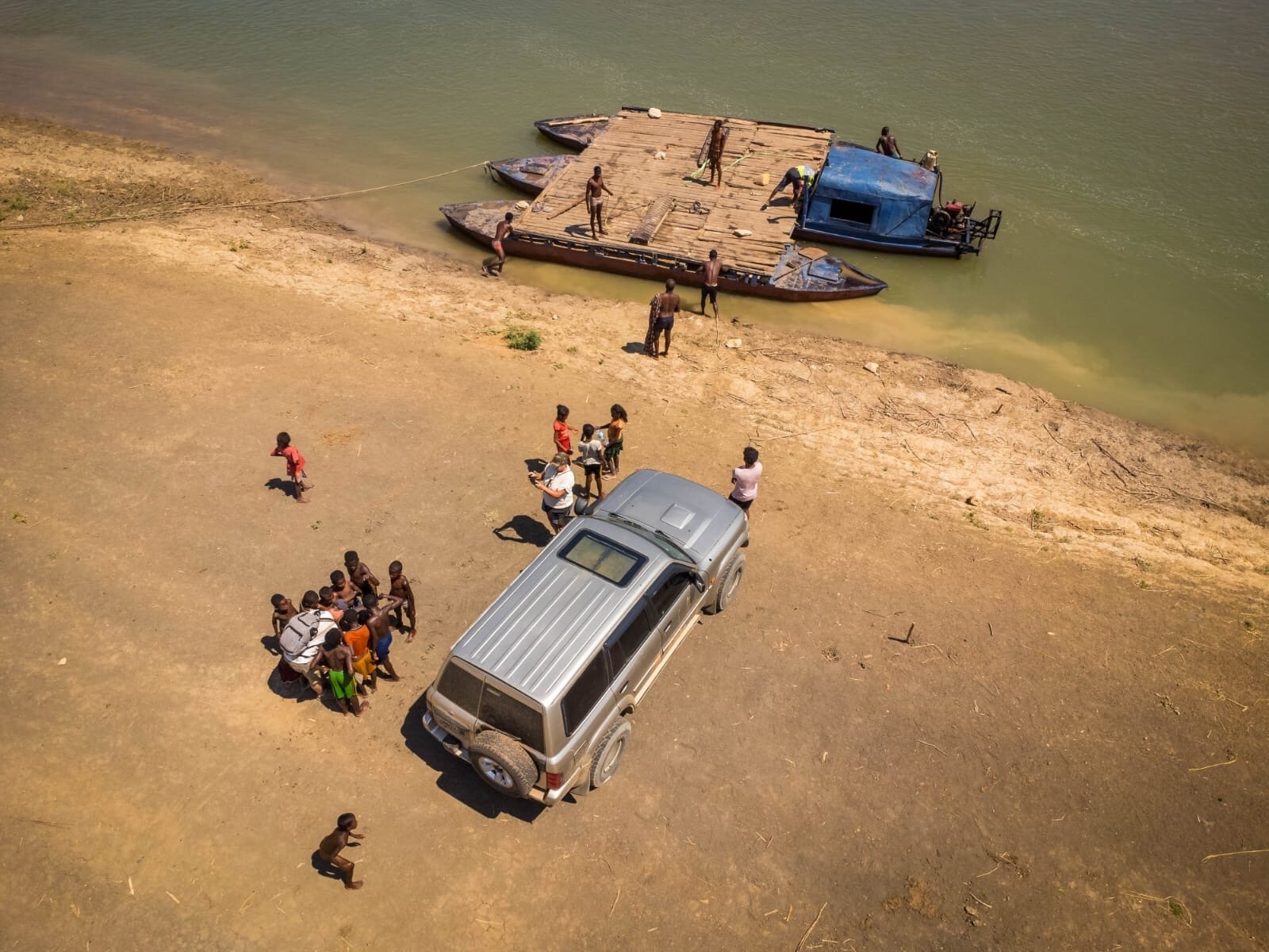 4x4 preparing for a remote river ferry crossing